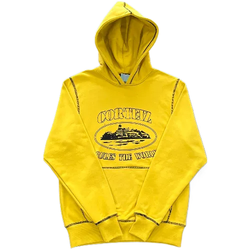 corteiz hoodie Alcatraz topstitching yellow