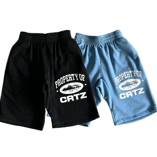 corteiz shorts property black -baby blue