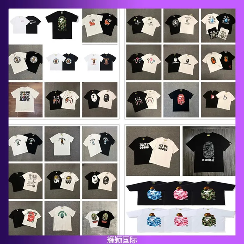 Bape classic series camouflage round people letter print collection short sleeved trendy men s and women s casual T shirts 3